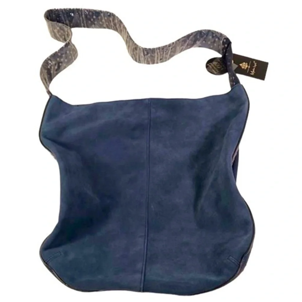 Leather Hobo Bag In Blue with Studded Strap